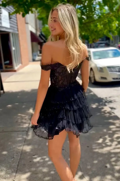 omberprom Homecoming Dress A-Line Light Blue Short Tiered With Appliques Gorgeous