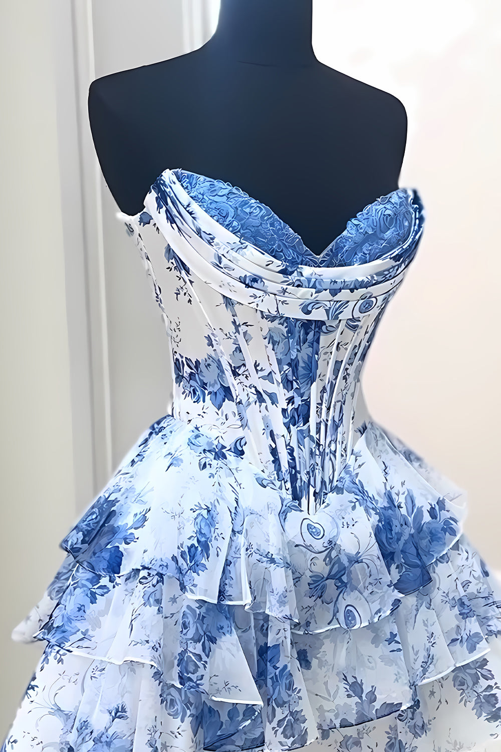 Floral A-Line Sweetheart Short Tiered Homecoming Dress with Lace Detail
