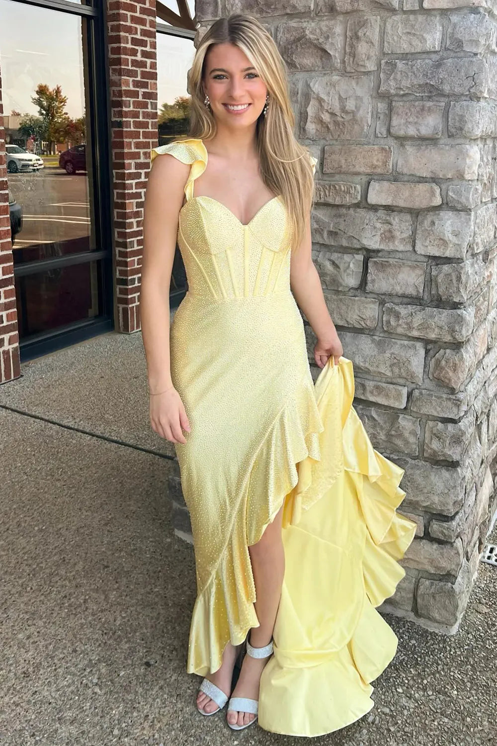 Gorgeous Navy Beaded Mermaid Prom Dress with Lace Up Detail and Front Slit