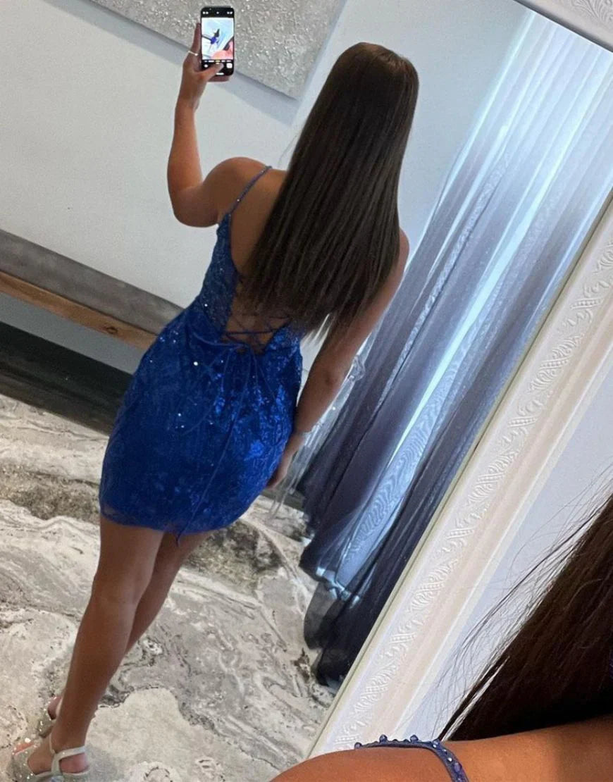omberprom Homecoming Dress Gorgeous Spaghetti Straps Lace Up Tight Glitter