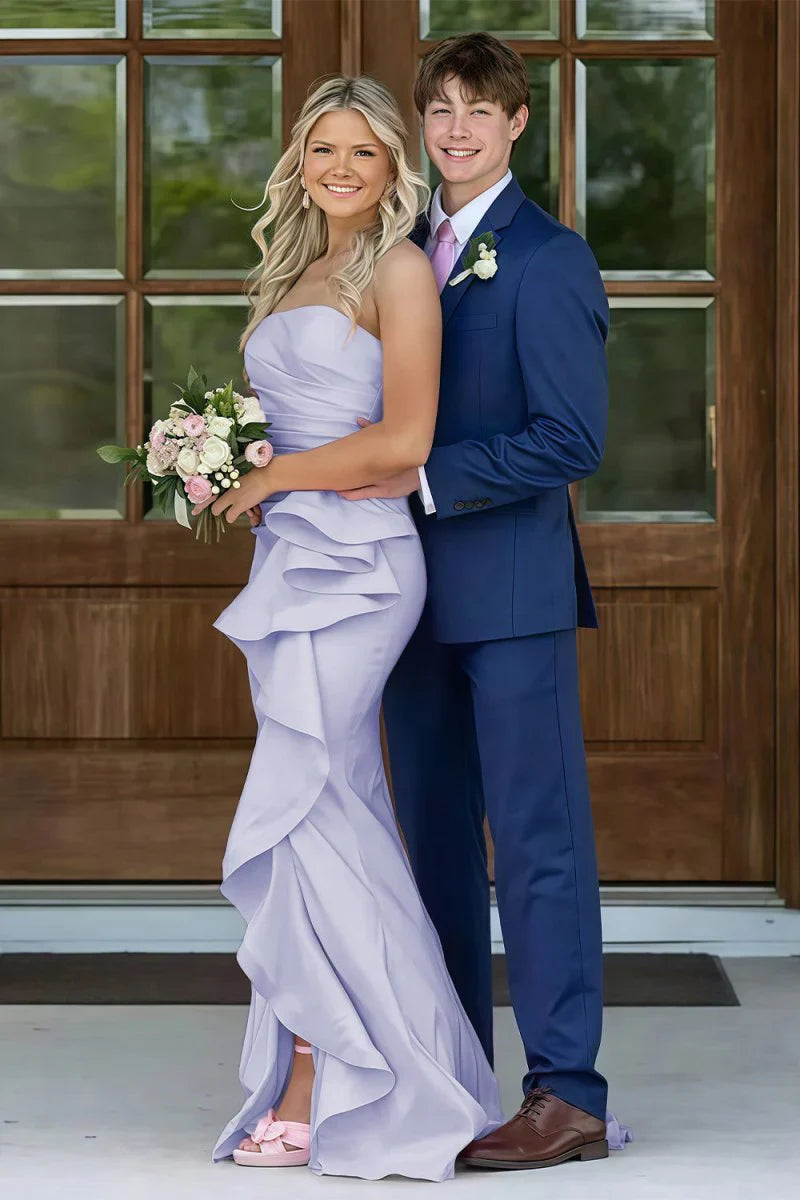 Gorgeous Mermaid Strapless Pink Long Prom Dress with Split Front Ruched