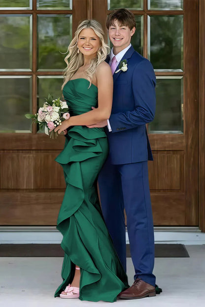 Gorgeous Mermaid Strapless Pink Long Prom Dress with Split Front Ruched