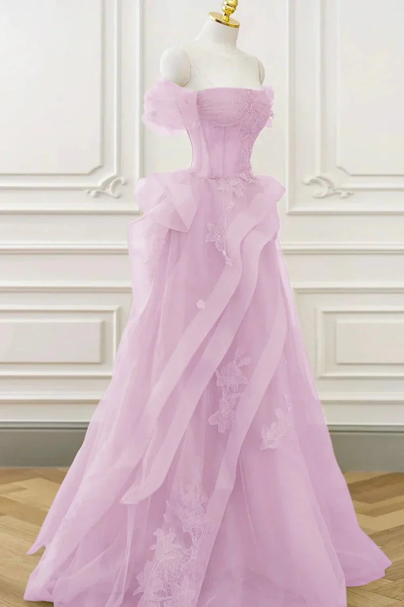 Grass Green A-Line Prom Dresses Tulle Appliques Evening Dress,AST2203