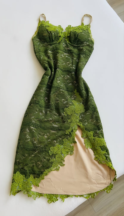 Green Lace Bodycon Homecoming Dress - Short V-Neck Prom Dress with Slit