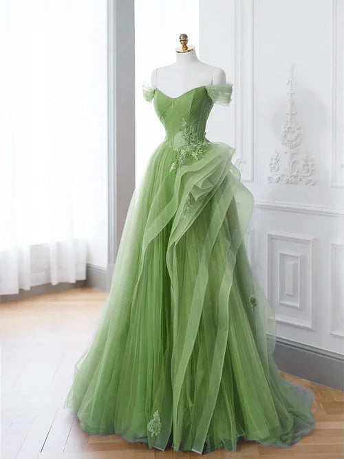 omberprom A-Line Long Evening Dress Off Shoulder Long Prom Dress Lace Prom Dresses