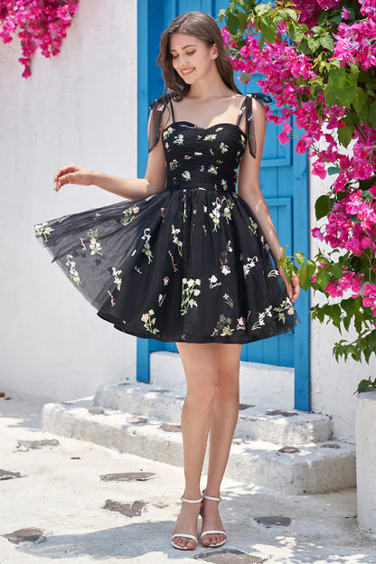 Green Short A-Line Homecoming Dress With Embroidery