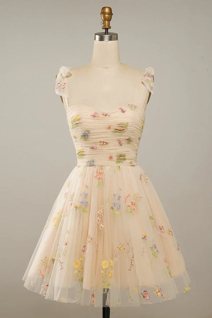 Green Short A-Line Homecoming Dress With Embroidery