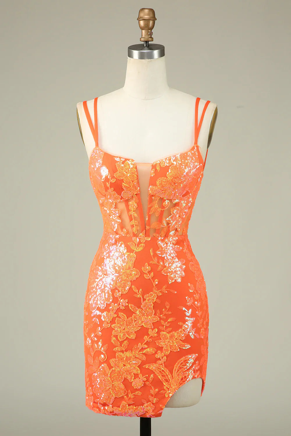 Gorgeous Sequined Appliqued Design A-line Spaghetti Strap Homecoming Dress TP3635