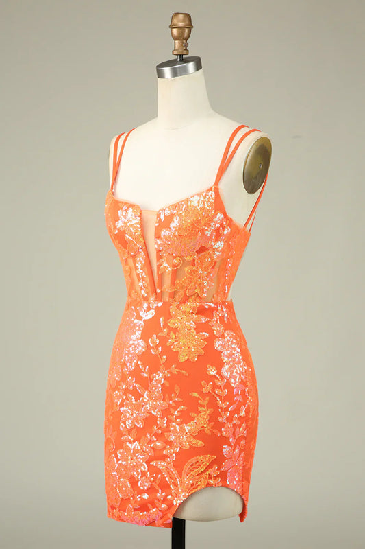 Gorgeous Sequined Appliqued Design A-line Spaghetti Strap Homecoming Dress TP3635