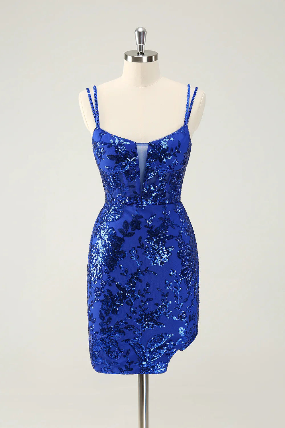 omberprom Fashion Homecoming Dress Royal Blue Spaghetti Straps Lace Up with Slit