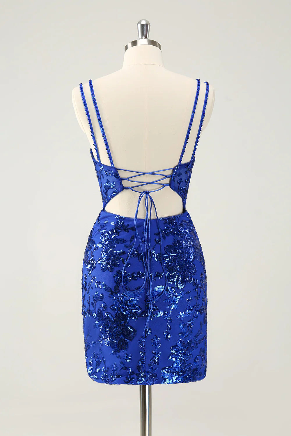 omberprom Fashion Homecoming Dress Royal Blue Spaghetti Straps Lace Up with Slit