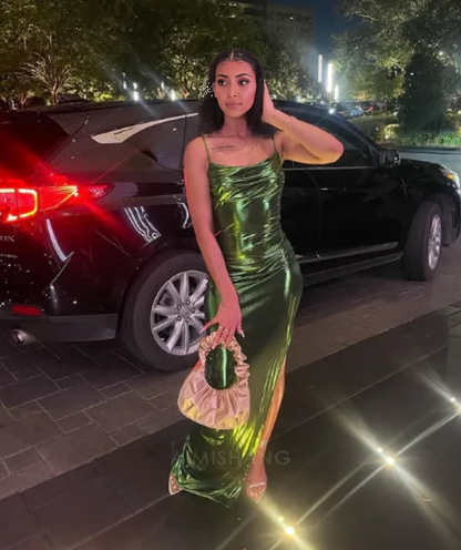 omberprom Elegant Gowns Evening Dress Green Sheath Long Prom Dress With Slit Black Girl Party Dress