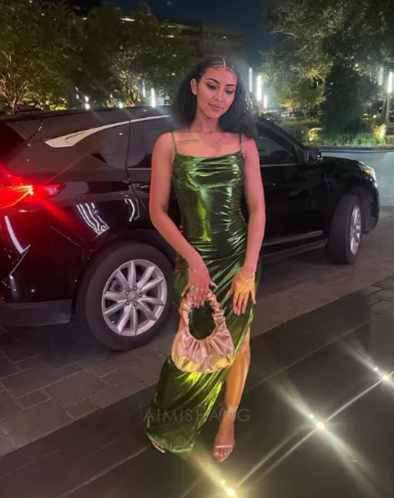 omberprom Elegant Gowns Evening Dress Green Sheath Long Prom Dress With Slit Black Girl Party Dress