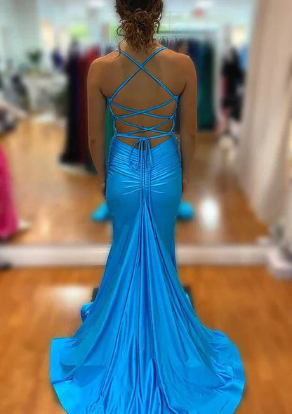 omberprom Elegant Dresses Gowns Evening Dresses Blue V Neck mermaid long Prom Dress With Split Formal Women's Dresses