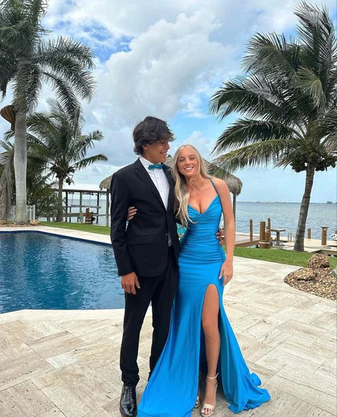 omberprom Elegant Dresses Gowns Evening Dresses Blue V Neck mermaid long Prom Dress With Split Formal Women's Dresses