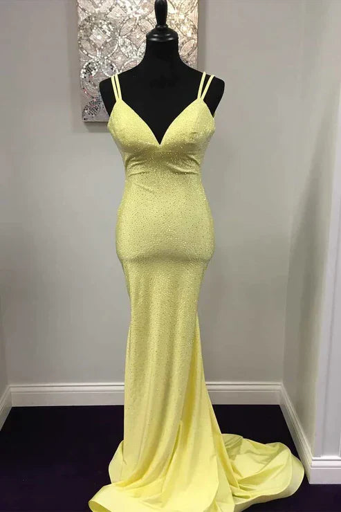 omberprom Yellow Mermaid Long Prom Dresses Shiny Formal Dresses Gowns Evening Party Dresses