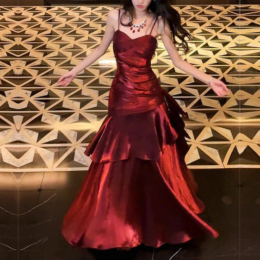 omberprom Charming Wine Red Spaghetti Straps Long Prom Dress Elegant Party Dress Birthday Outfits Evening Dress Wholesale