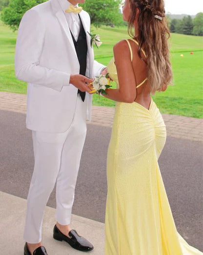 omberprom Yellow Mermaid Long Prom Dresses Shiny Formal Dresses Gowns Evening Party Dresses
