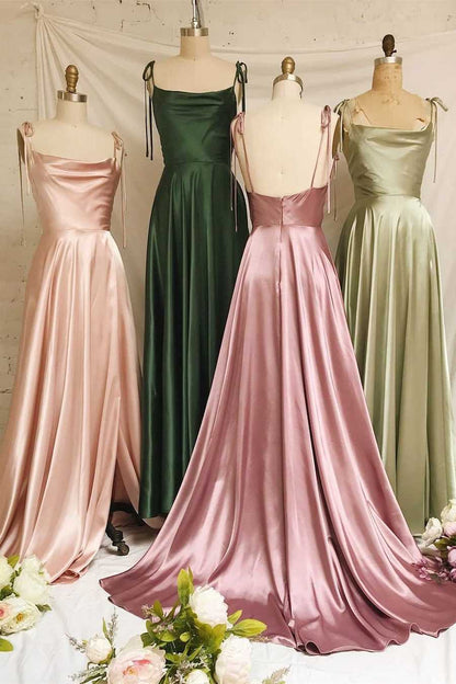 omberprom Sweet A-line Evening Dress Cowl Neck Silk Long Prom Dress Bridesmaid Dress Party Dress