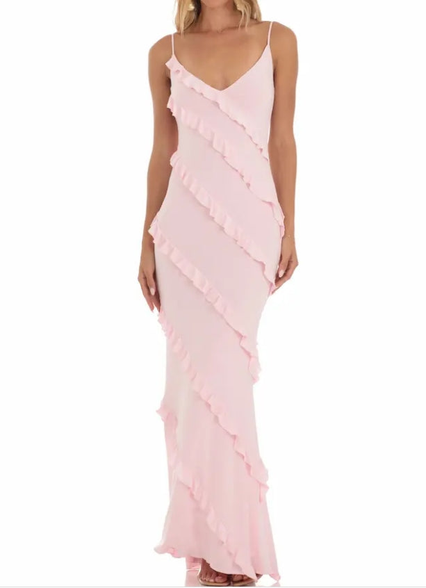 omberprom Pink V Neck Straps Sheath Long Prom Dress Birthday Outfits Party Dress Wholesale
