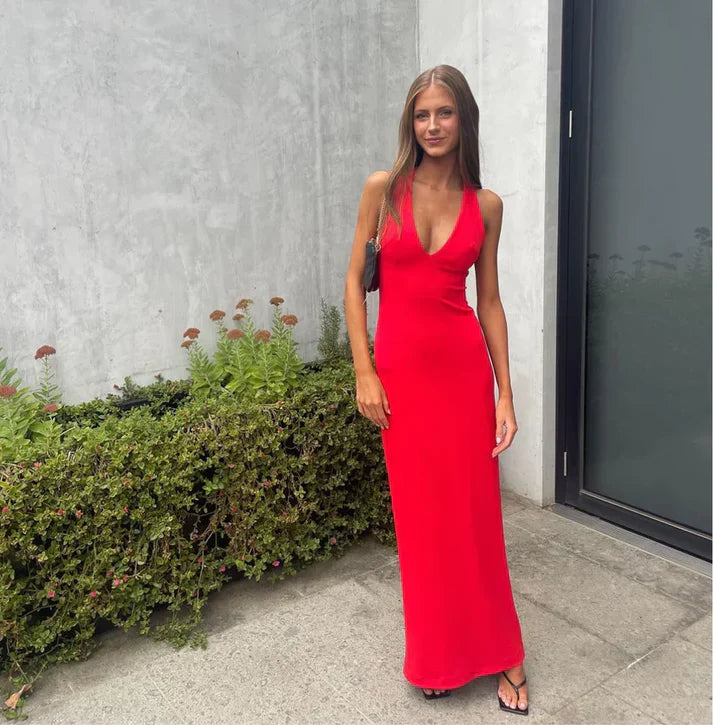 Charming Red V Neck Simple Evening Party Dress Formal Dress Wholesale