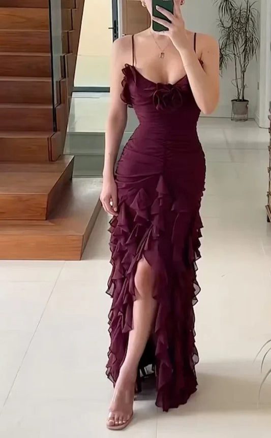 omberprom Elegant Gowns Evening Dresses Spaghetti Straps Chiffon Ruffle Evening Party Dress