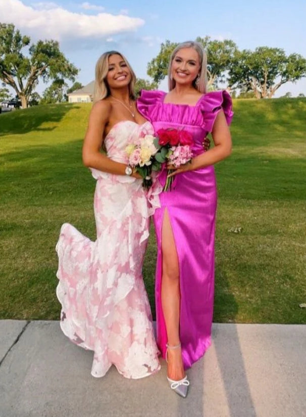 omberprom Elegant Dresses Evening Wear Strapless Pink Mermaid Floral Printed Prom Dress Sweet Party Dress Prom Dresses Stores