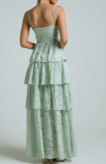 omberprom Sage Green Straps A-Line Tiered Cute Long Prom dress Party Dress Formal Dress Wholesale