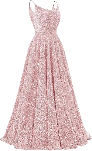 Spaghetti Straps Prom Dresses Sequin Long Formal Ball Gowns Sparkly A-Line Evening Party Gown Wholesale