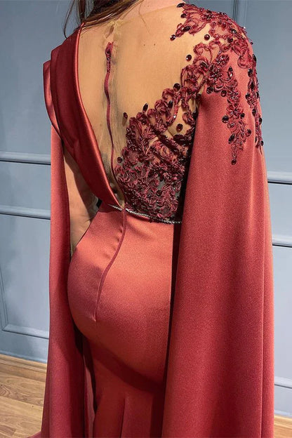 omberprom Elegant Long Sleeve Mermaid Prom Dress Charming Evening Dress With Appliques