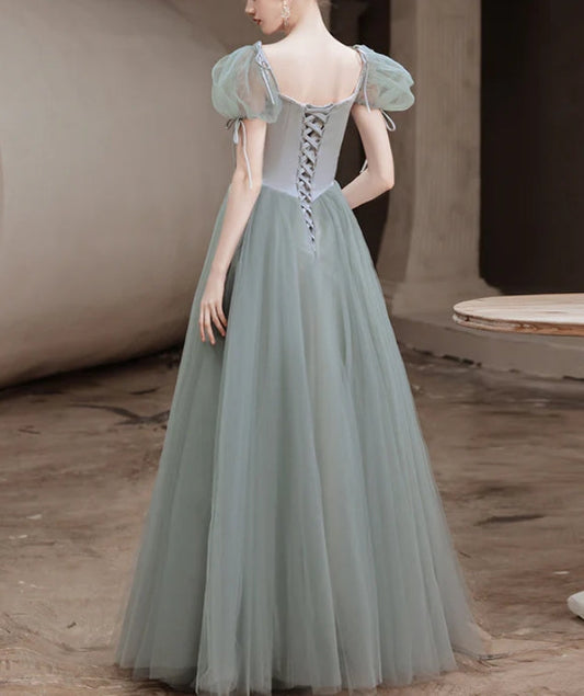 Sweetheart Tulle A-line Simple Beaded Evening Party Dress Long Prom Dress Formal Dress Wholesale
