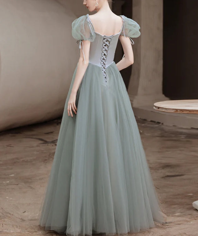 Sweetheart Tulle A-line Simple Beaded Evening Party Dress Long Prom Dress Formal Dress Wholesale
