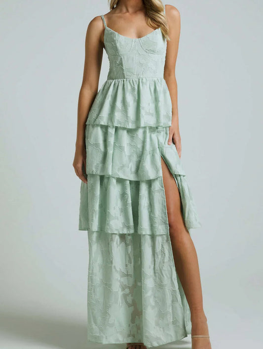 omberprom Sage Green Straps A-Line Tiered Cute Long Prom dress Party Dress Formal Dress Wholesale