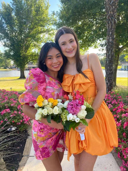 omberprom Lovely Orange A-Line Spaghetti Straps Homecoming Dress Cute Party Dress With Bow Wholesale
