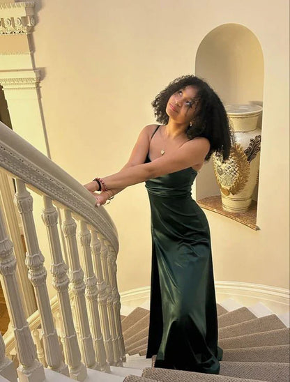 omberprom Dark Green Spaghetti Straps Formal Prom Dress with Slit Party Dress Wholesale