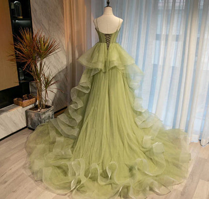 omberprom Beautiful Green Tulle Layers Ball Gown Wedding Party Dress Long Evening Dress Prom Dress Wholesale