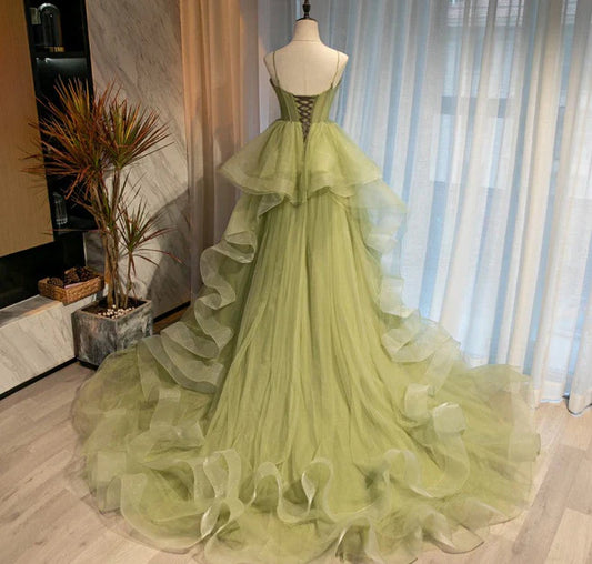 omberprom Beautiful Green Tulle Layers Ball Gown Wedding Party Dress Long Evening Dress Prom Dress Wholesale