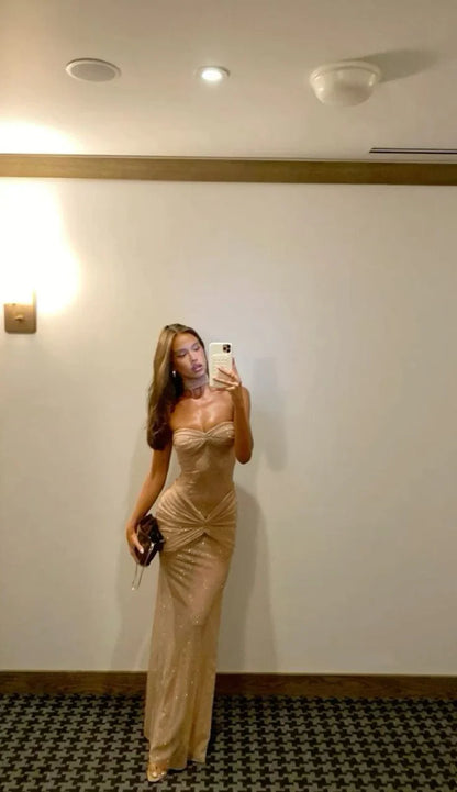omberprom Elegant Dresses Evening Wear Strapless Sparkling Sheath Long Prom Dress Evening Party Dress