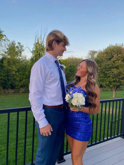 omberprom Charming Strapless Sheath Mini Homecoming Dress Birthday Outfits Sparkly Party Dress