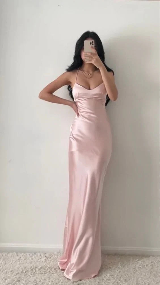 omberprom Elegant Evening Dress Halter Neck Pink Prom Dresses Sheath Satin Evening Dress Formal Women's Dresses