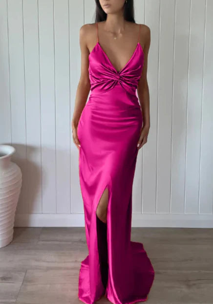 Light Yellow V Neck Straps Long Party Dress Wedding Guest Dress Formal Dress Wholesale
