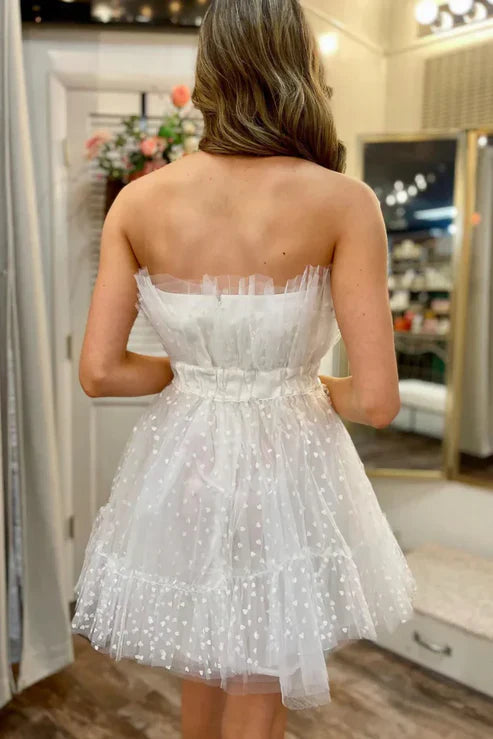 omberprom Strapless Ruffle Short Prom Dress Tulle Homecoming Dress Party Dress Graduation Dress