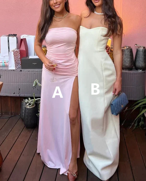 Light Pink Strapless Simple Party Dress with Hight Slit Sexy Formal Dress Wholesale