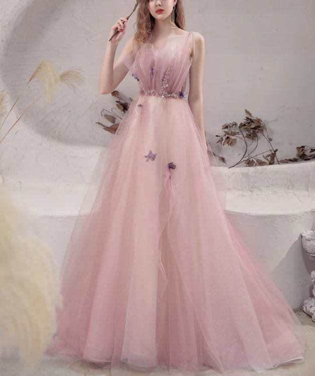 omberprom Tulle with Beadings Spaghetti Strap Long Formal Dress Junior Prom Dress Charming Wholesale