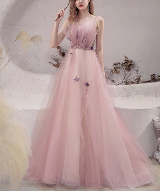 omberprom Tulle with Beadings Spaghetti Strap Long Formal Dress Junior Prom Dress Charming Wholesale