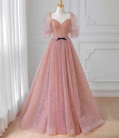 omberprom Tulle Beautiful Puffy Sleeves Long Prom Dress A-line Evening Dresses Charming Wholesale