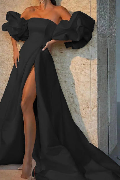 Off The Shoulder Bubble Sleeves Long Evening Dress With Slit Sexy Party Dress Wholesale