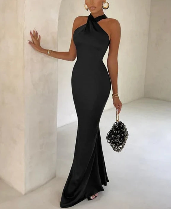 omberprom Sheath Ruched Halter Sleeveless Floor-Length Women's Dresses Evening Party Dress Wholesale