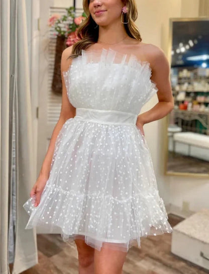 omberprom Strapless Ruffle Short Prom Dress Tulle Homecoming Dress Party Dress Graduation Dress