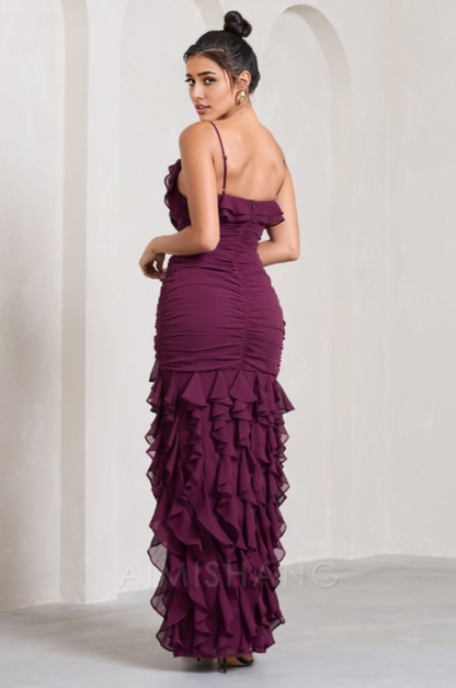 omberprom Elegant Gowns Evening Dresses Spaghetti Straps Chiffon Ruffle Evening Party Dress